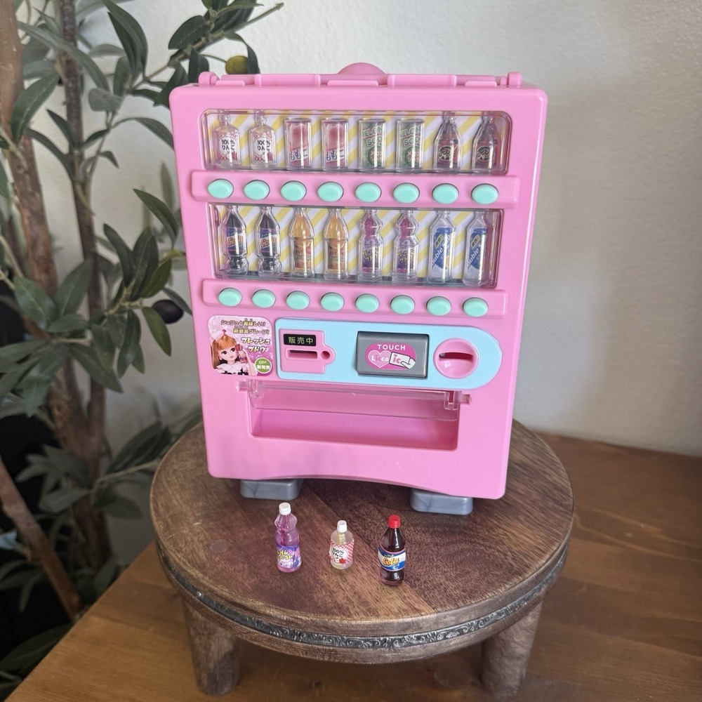Y2K Takara Tomy Licca Chan Touch Licca Pink Vending Machine Toy w 3 Drinks Japan